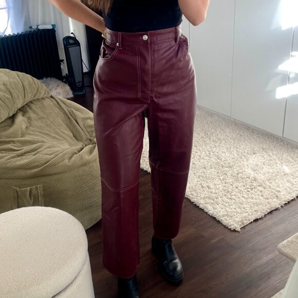 The Colette Wide Legs Jeans by Maeve Purple Plum Faux Leather Pants - Picture 4 of 8